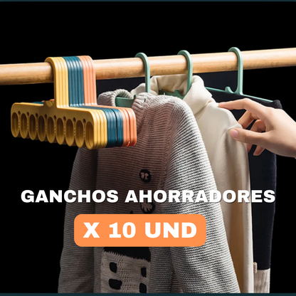 GANCHO AHORRADOR DE ESPACIO X 10UND + KIT GANCHOS DE ROPA NORMAL